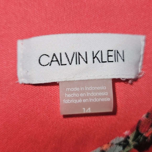 NWOT Calvin Klein red orange pink floral A-line shift dress Womens 14 - Picture 5 of 6